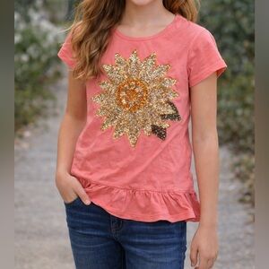 Cynthia Rowley Girls Ruffle Hem Top with Sequin Flower – Size 11/12 (girls)